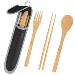Portable Bamboo Cutlery Set with Stainless Steel Straw & Chopsticks - Eco-Friendly Travel Utensils