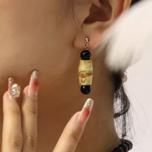 Silver Niche Design Earrings - Ethnic-Inspired Natural Bamboo Joint Earrings for Women